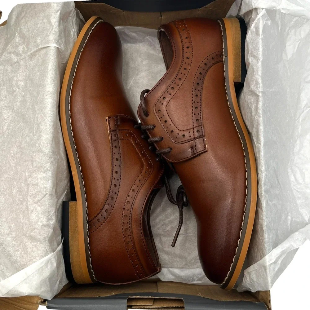 Stacy Adams‎ Youth Boys Dickens Oxford Dress Shoes Size 2-4 Brown Cognac Lace Up